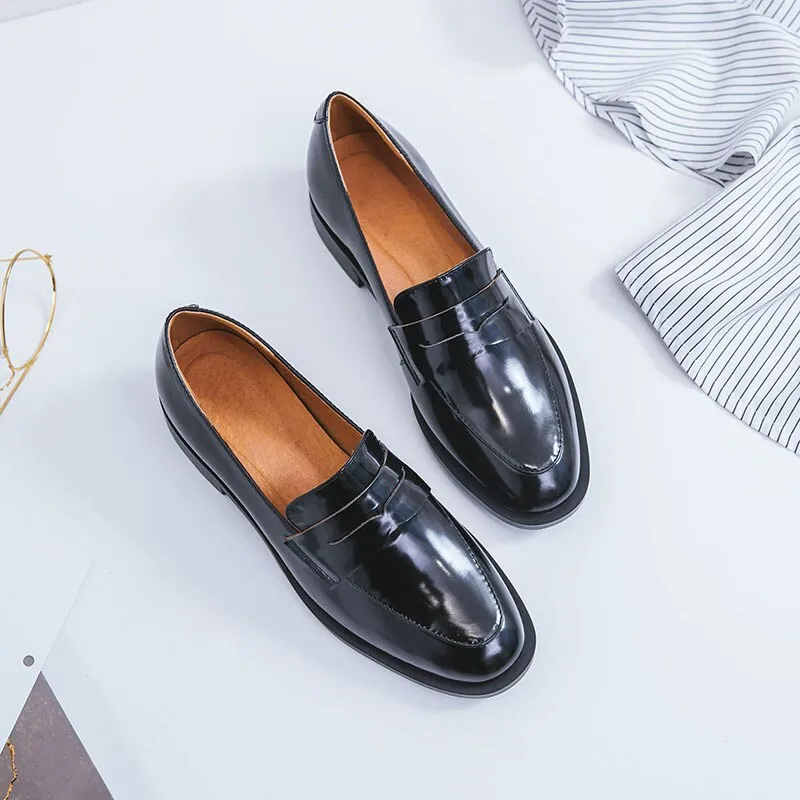 Bjlxn ladies Leather shoes British style plus size 22-26.5cm women pumps loafers lazy shoes womens platform heels black shoes