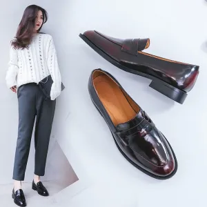 Bjlxn ladies Leather shoes British style plus size 22-26.5cm women pumps loafers lazy shoes womens platform heels black shoes
