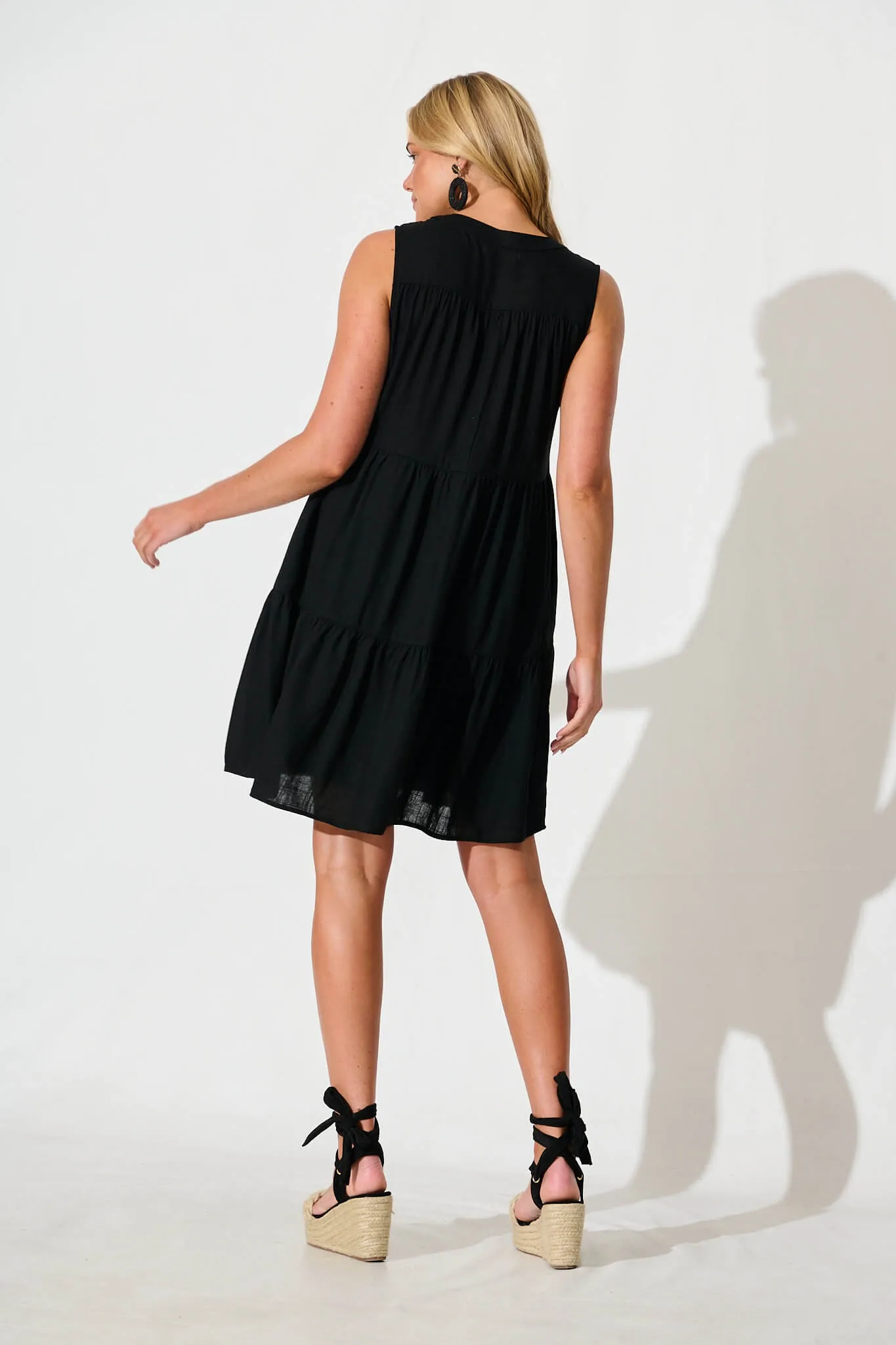 Black Linen Blend Smock Dress - Melori