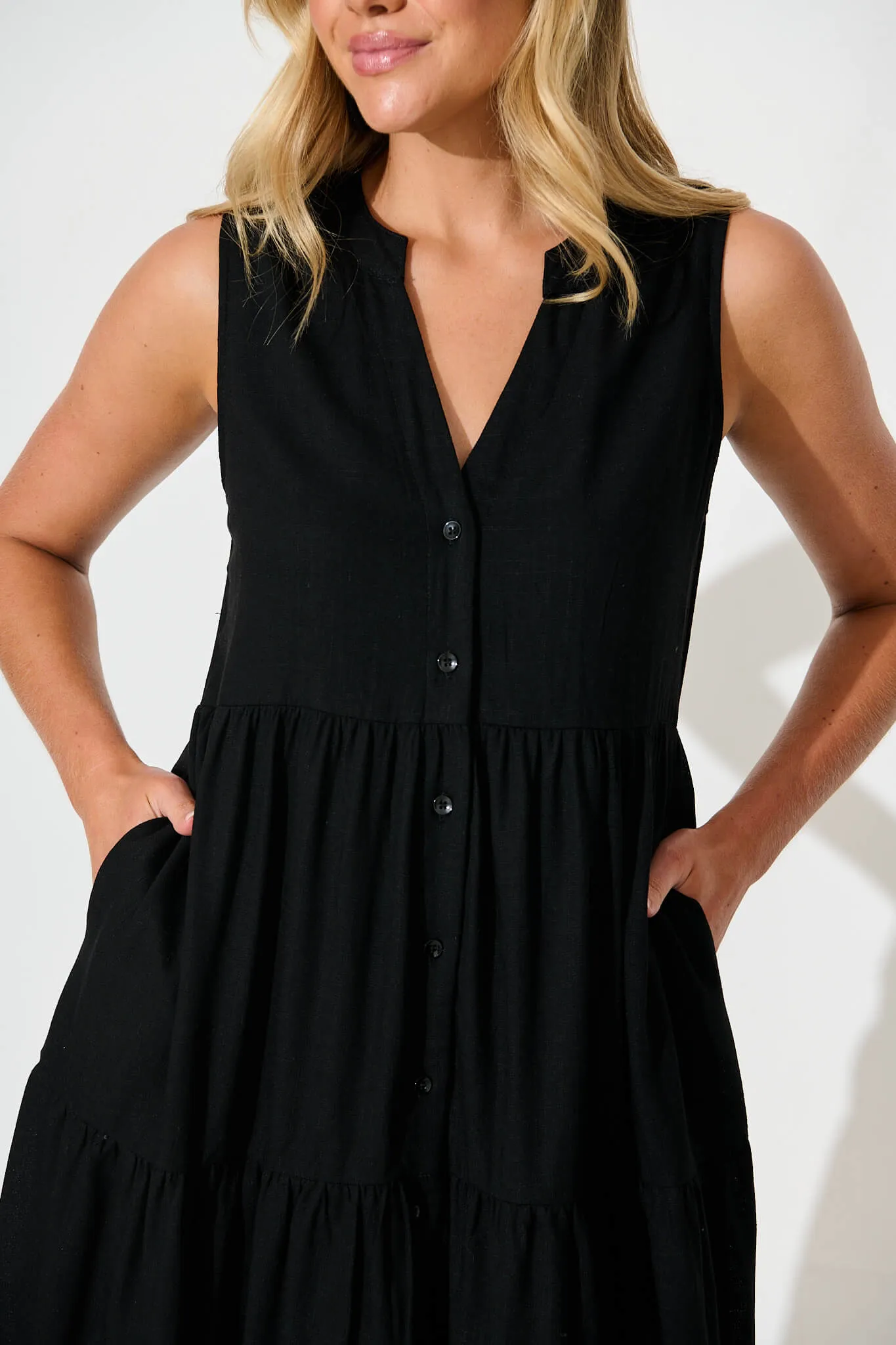 Black Linen Blend Smock Dress - Melori