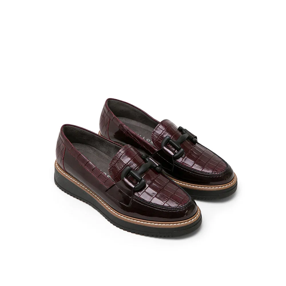 Burgundy Leather Platform Loafers with Horsebit