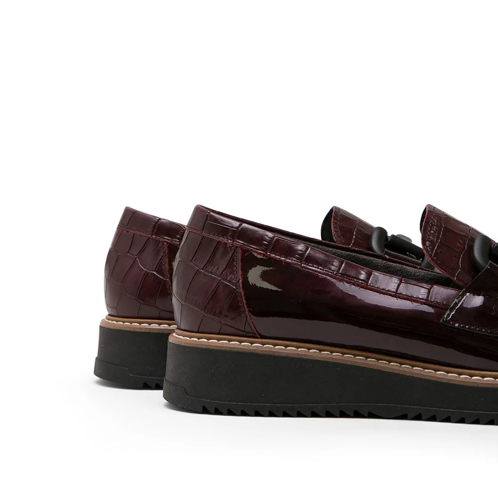 Burgundy Leather Platform Loafers with Horsebit