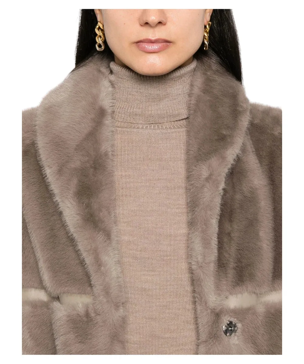 Cappotto in Finto Shearling Taupe | Eleganza Cruelty-Free
