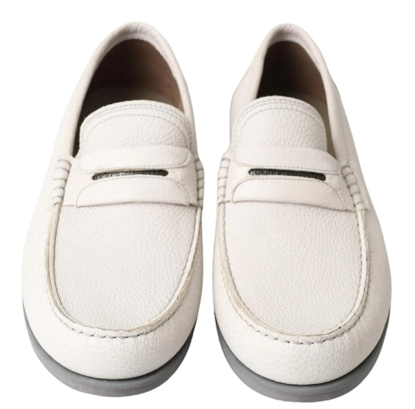 Dolce & Gabbana Light Gray Leather Loafer Slip On Mocassin Shoes