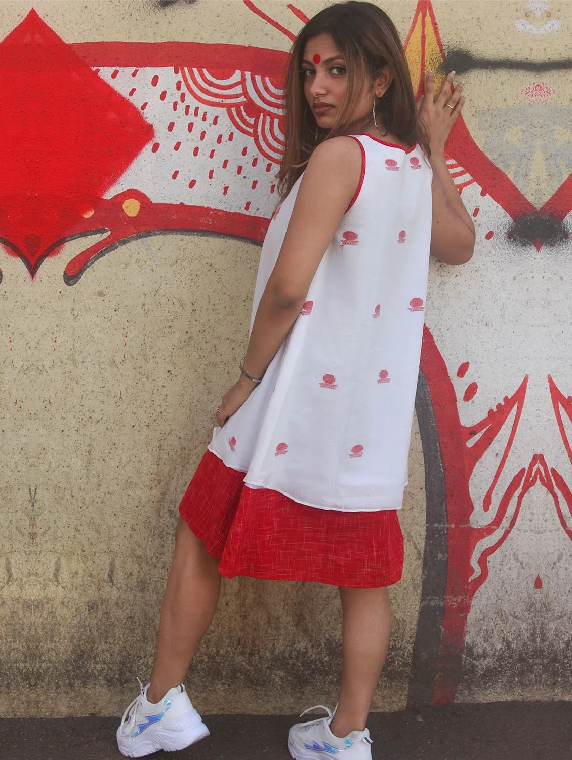 Double Layered Umbrella Dress in Jamdani Fabric