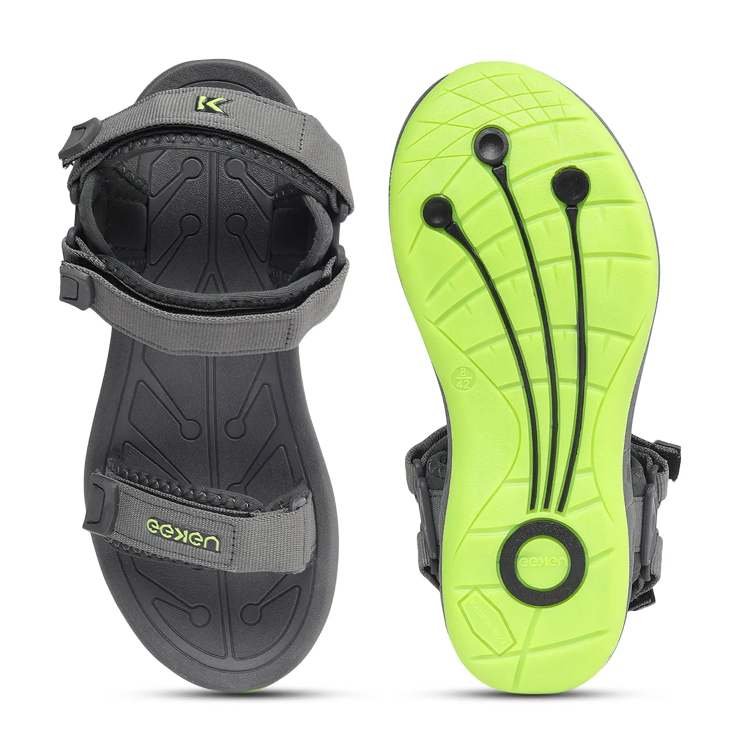 Eeken ESDG1009 Grey And Fluorescent Green Stylish Casual Outdoor Sandals For Men