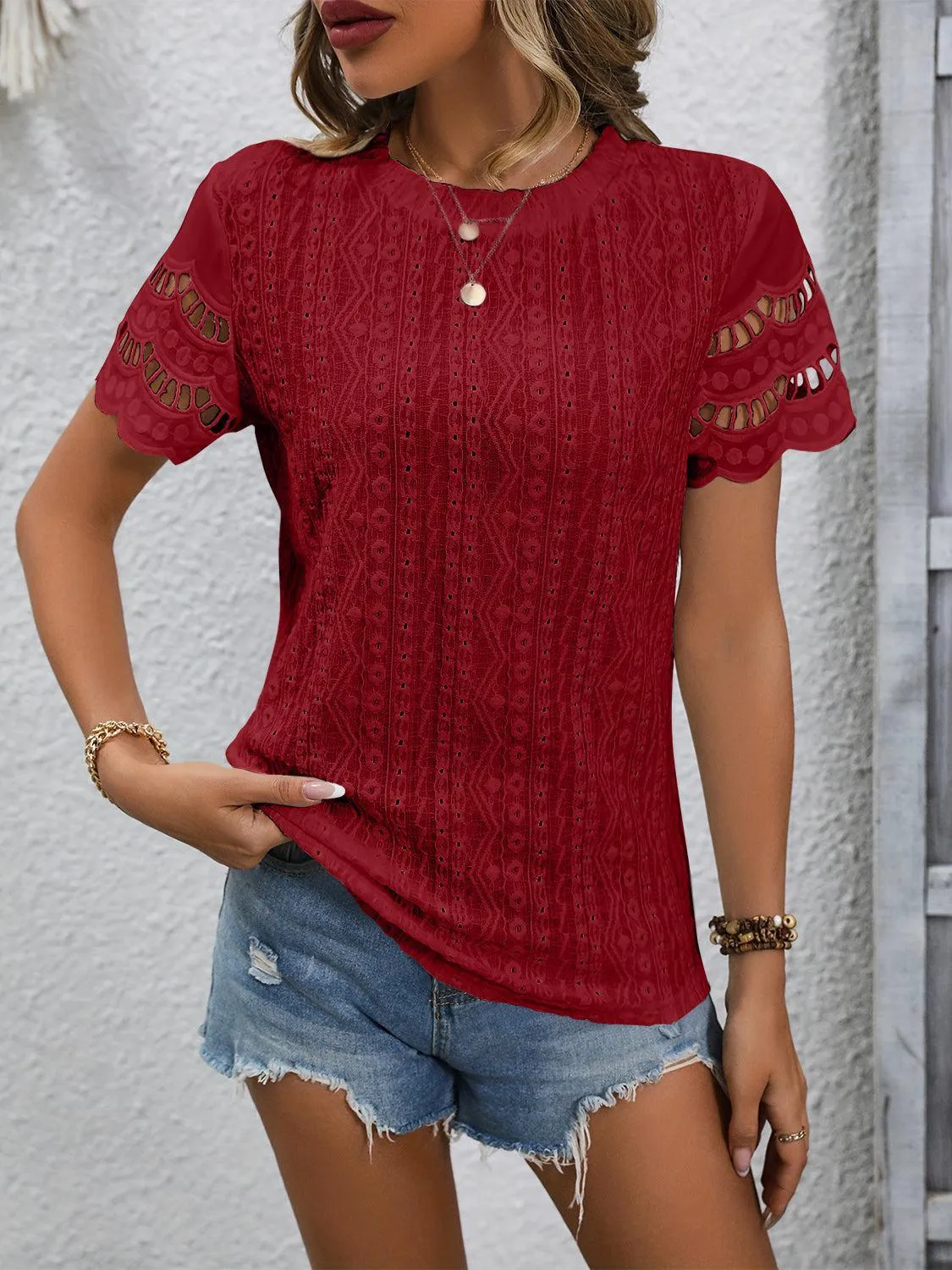 Everyday Favorite Short Sleeve Eyelet Top