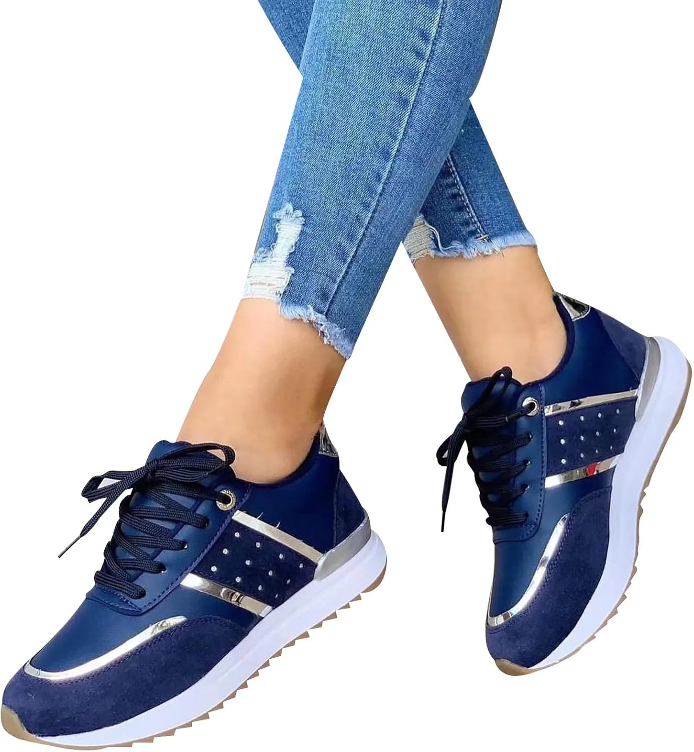 Fashion Platform Walking Shoes for Women Casual Orthotic Arch Support Non Slip Wedge Tennis Sneakers Plain Work Shoe