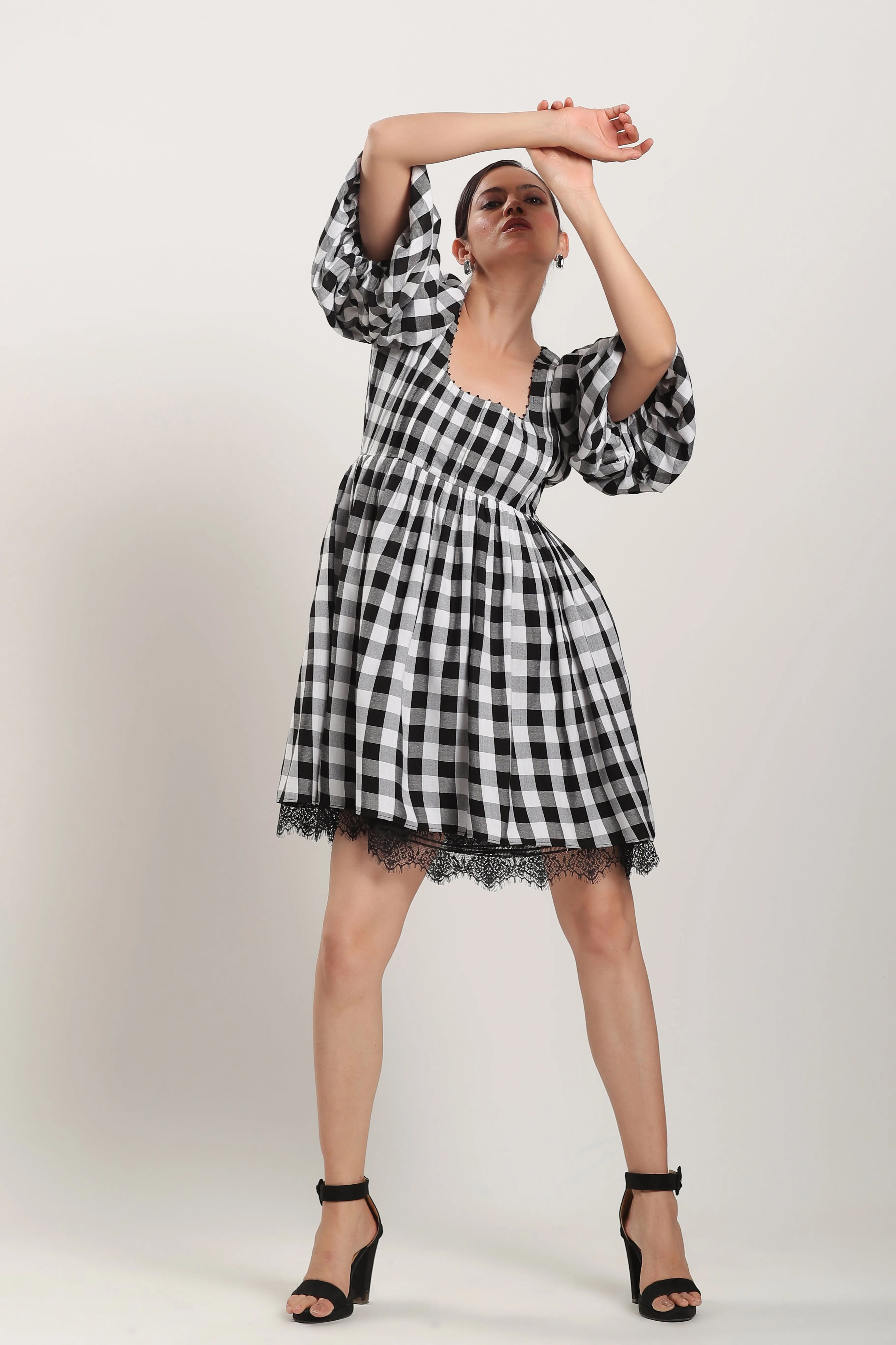 HELENA PLEATED MINI DRESS BLACK
