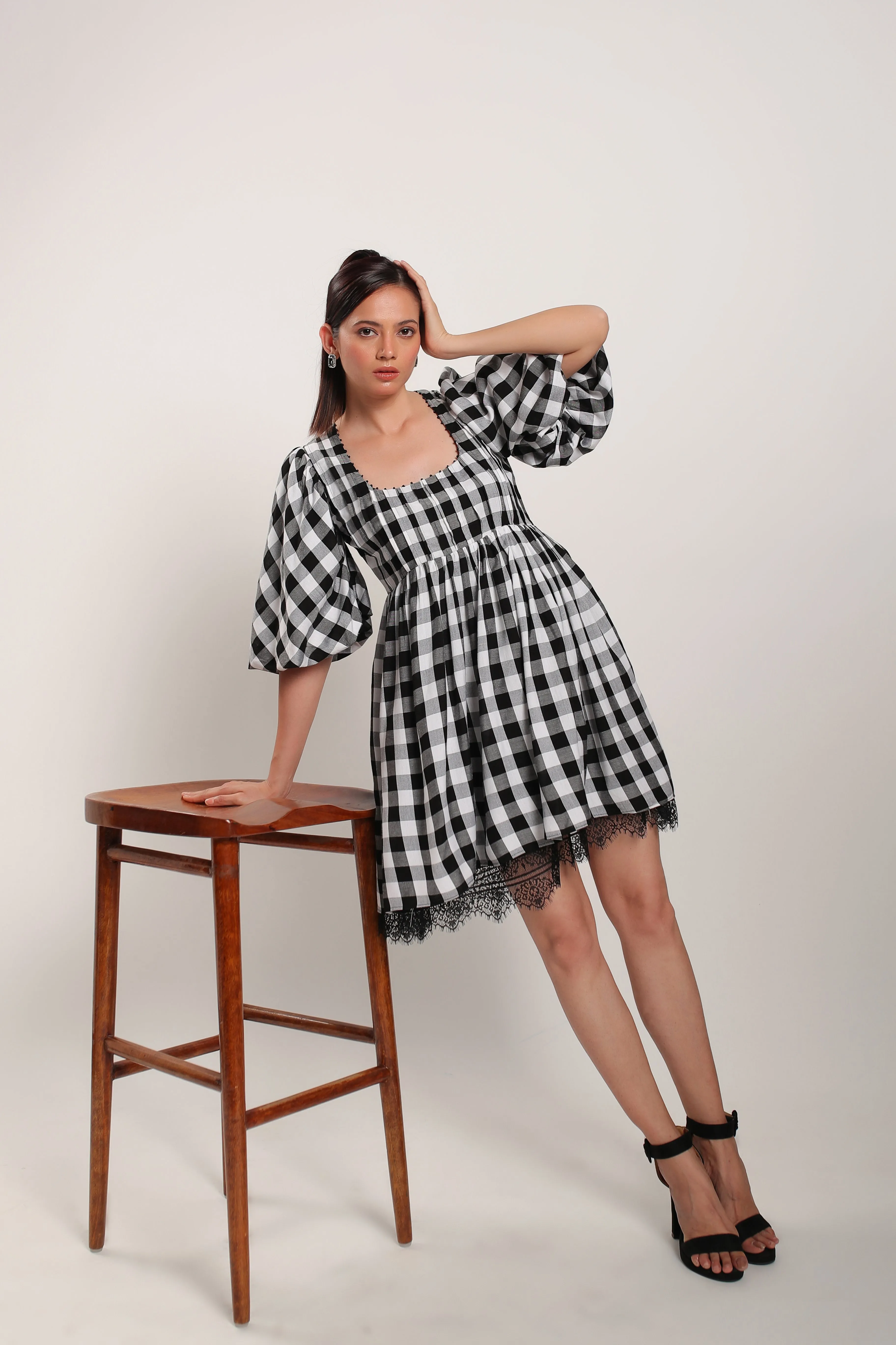HELENA PLEATED MINI DRESS BLACK
