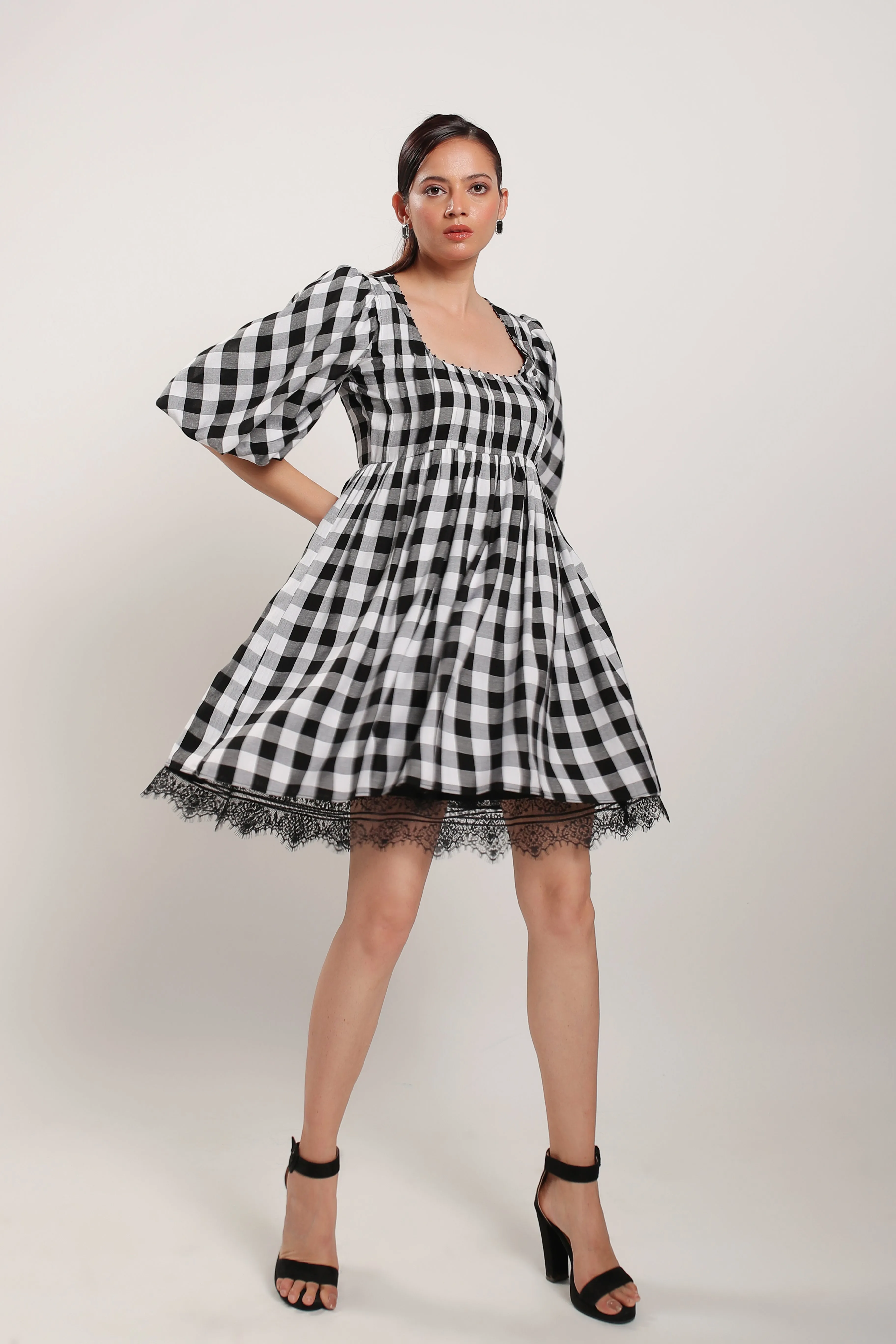HELENA PLEATED MINI DRESS BLACK