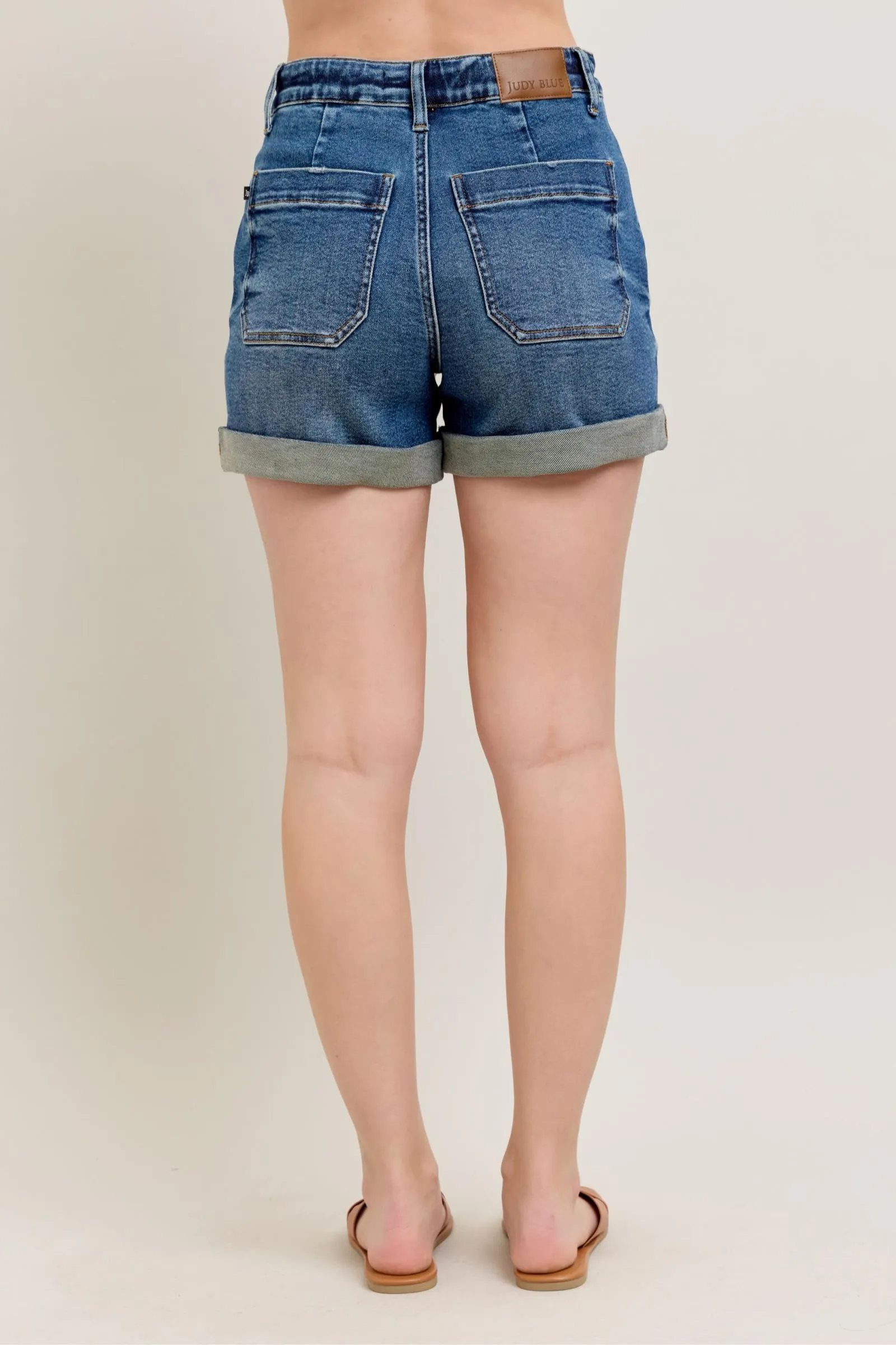 High Rise Cuff Denim Shorts Plus Size
