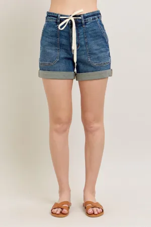 High Rise Cuff Denim Shorts Plus Size