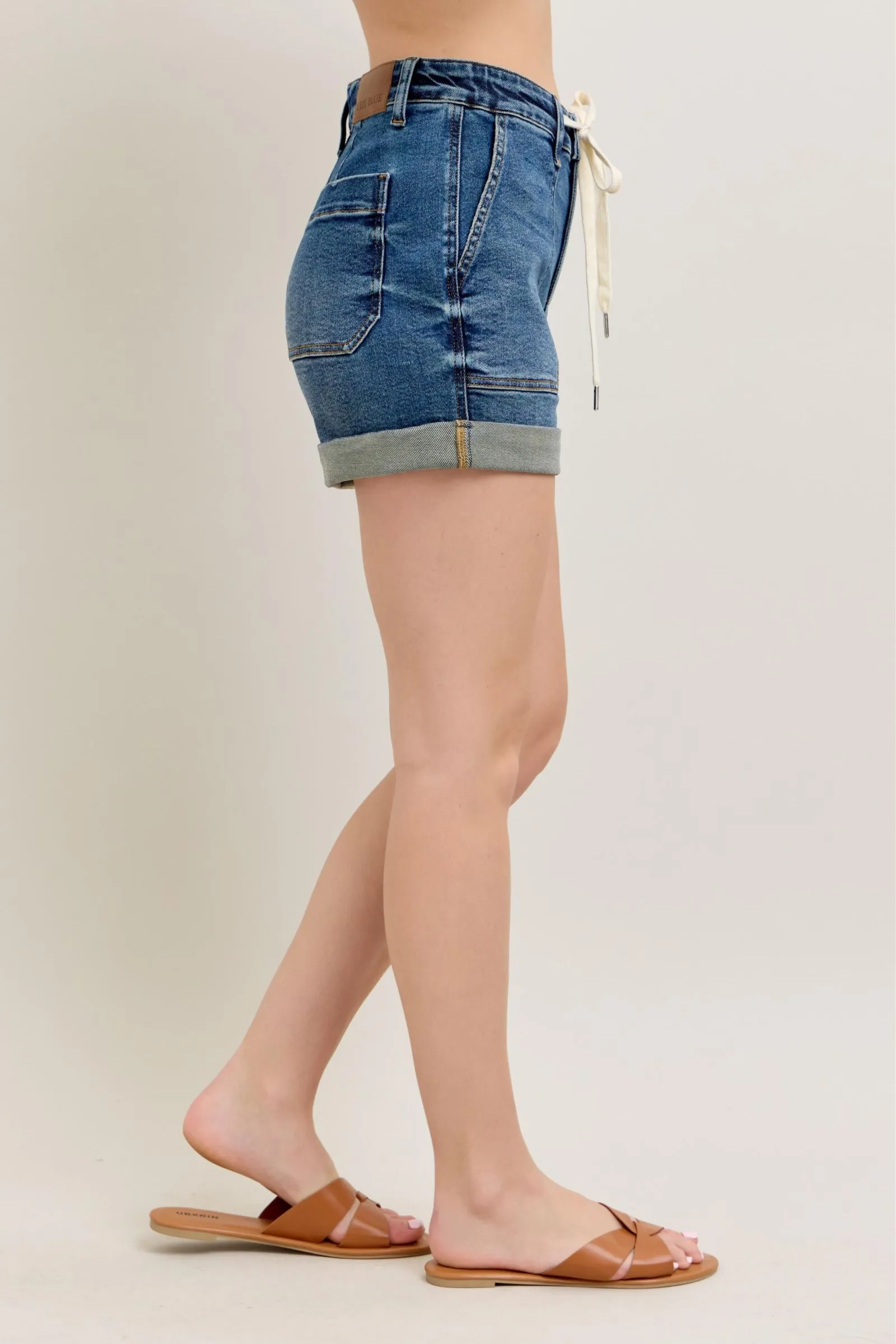 High Rise Cuff Denim Shorts Plus Size