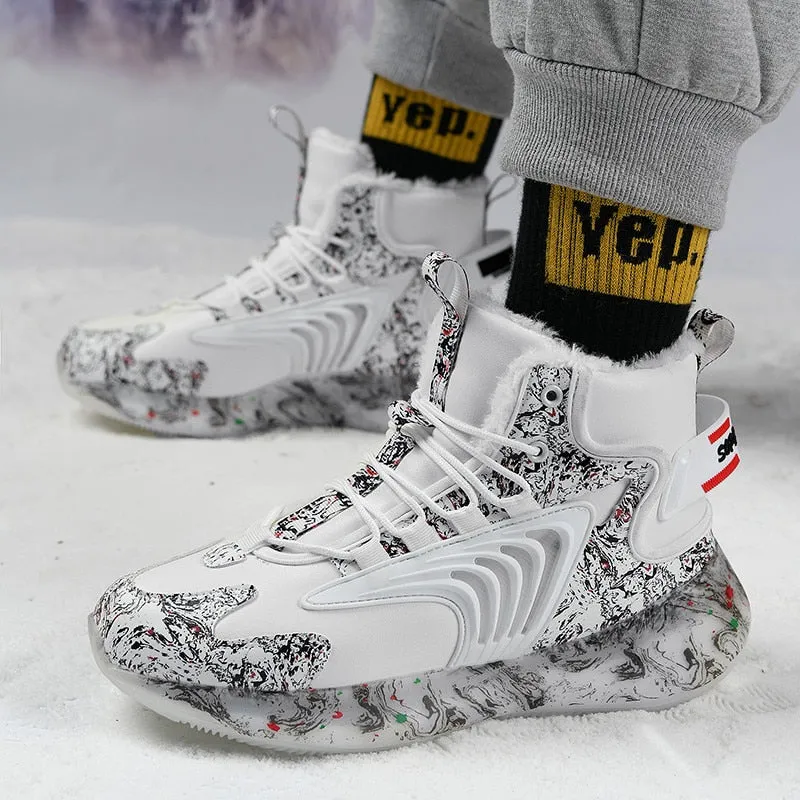 High-top Winter Keep Warm Running Shoes Men Comfortable Trendy Sport Shoes Non-Slip Plush Sneakers Male Walking cotton-padd Shoe