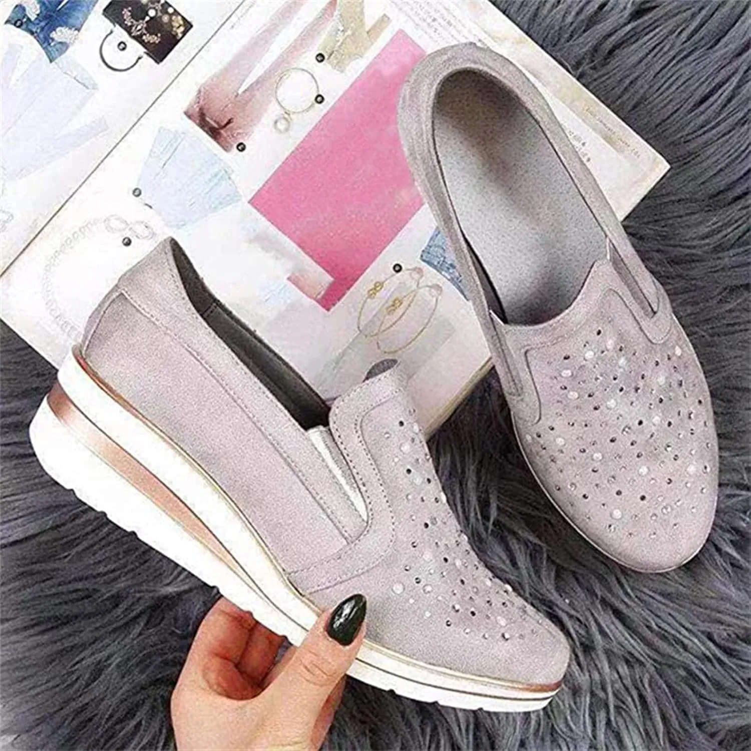Ladmiple Sneakers For Women Comfortable Shoes Slip On Platform Shoes Fashion Dressy Casual Summer Walking Flats Loafers