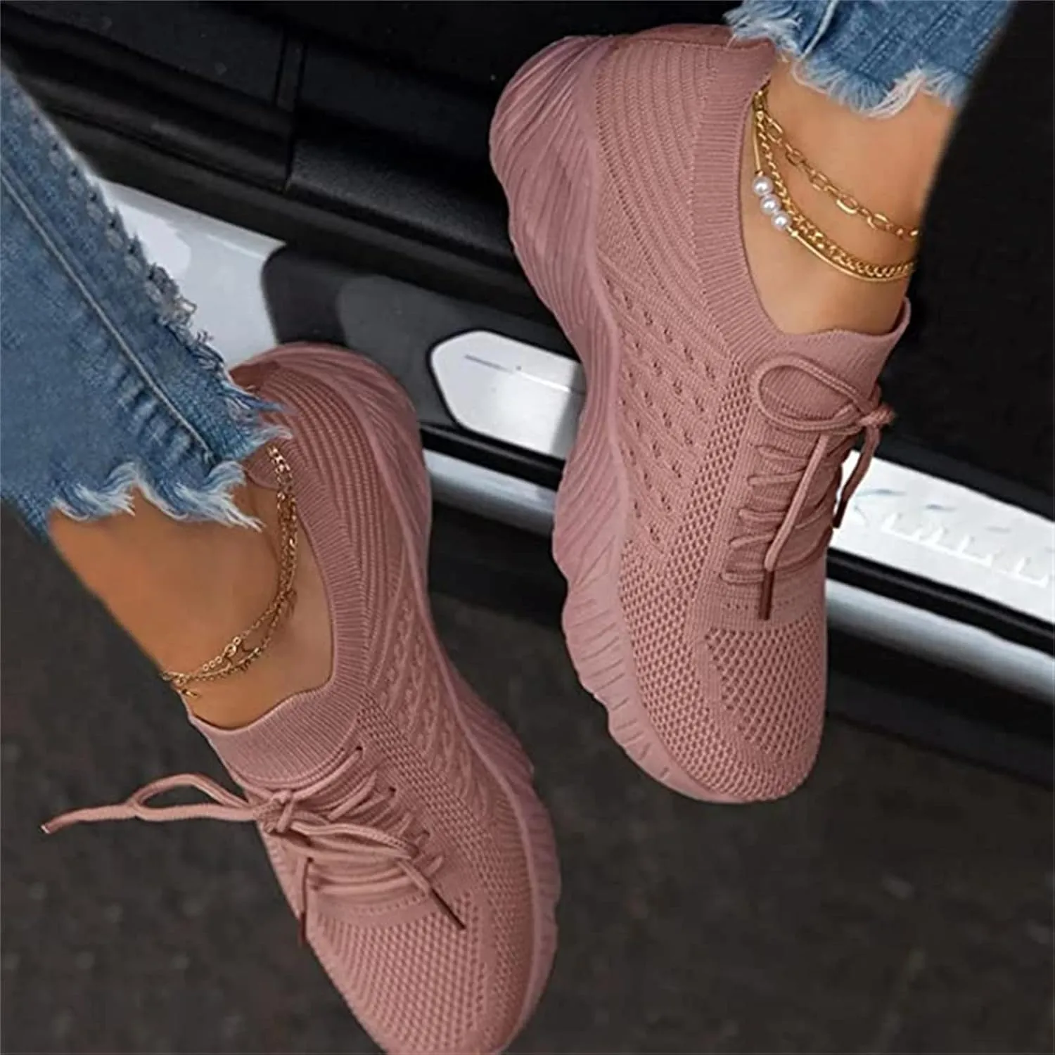 Ladmiple Walking Sneakers For Women Wide Width Athletic Running Shoes Slip On Mesh Athletic Tennis Workout Sneakers