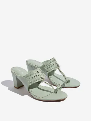 LUNA BLU Mint Kolhapuri Block-Heel Sandals