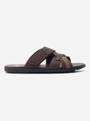 Men's Brown Cross Strap Slipon Casual Sandals (IX5016)
