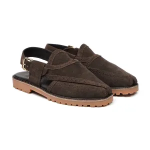 Nao - Men's Dark Brown Kid Suede Sandal