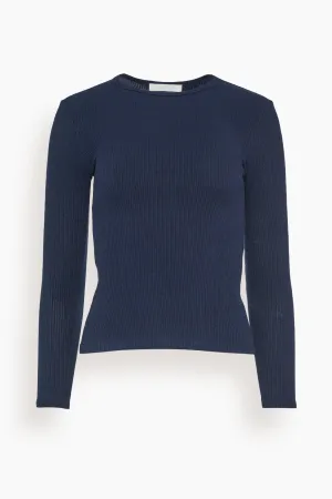 Quincy Long Sleeve Fitted Crewneck in Midnight Navy