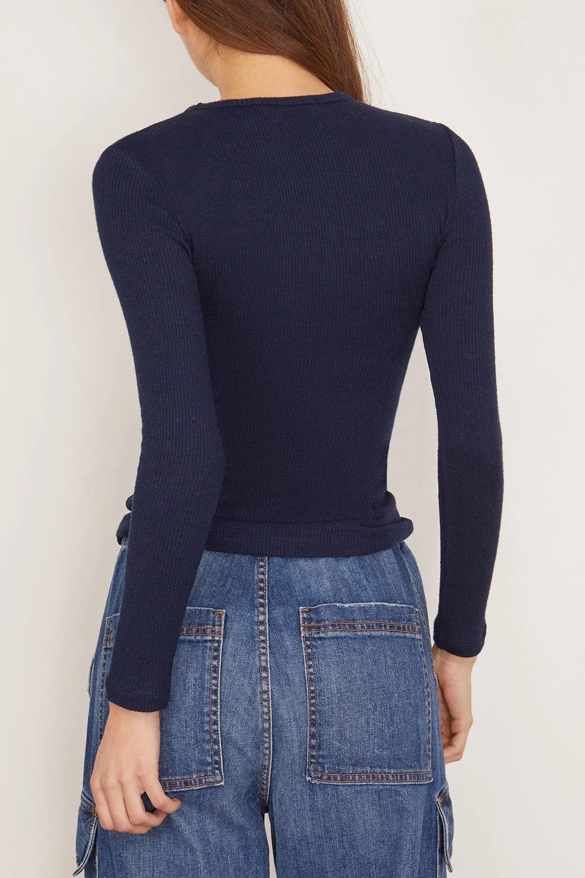 Quincy Long Sleeve Fitted Crewneck in Midnight Navy