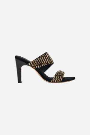 SARA SNAKE BLOCK HEEL MULE SOLID BLACK