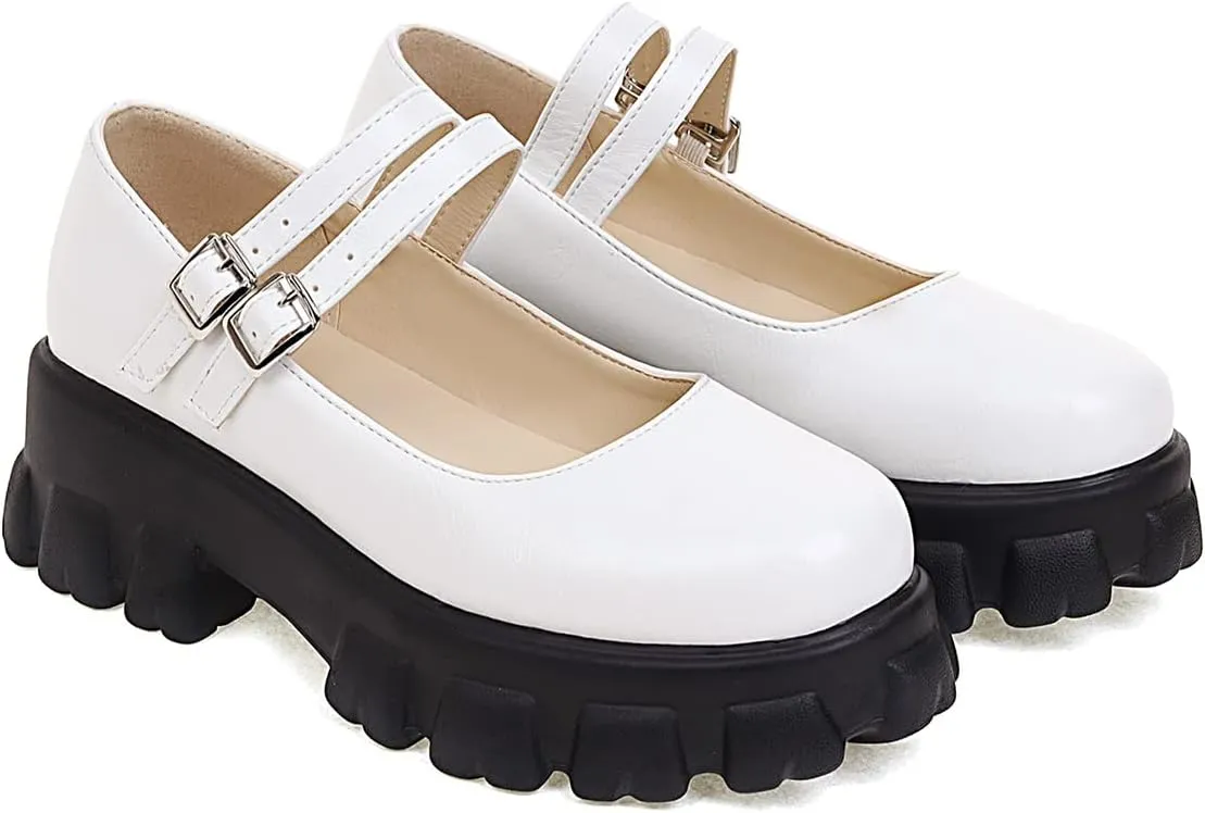 Scaoruki Women Fashion Loafers Platform Chunky Heels Slip on Shoes