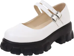 Scaoruki Women Fashion Loafers Platform Chunky Heels Slip on Shoes