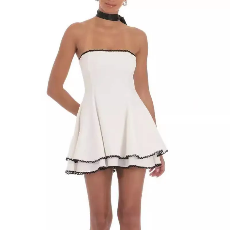 Slim Fit Temperament Color Matching Lace Dress
