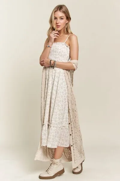 Smocked Floral Ruffled Hem Cami Dress in Sage