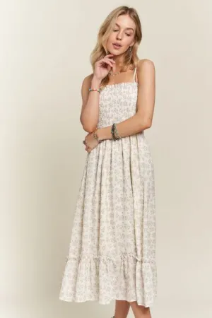 Smocked Floral Ruffled Hem Cami Dress in Sage
