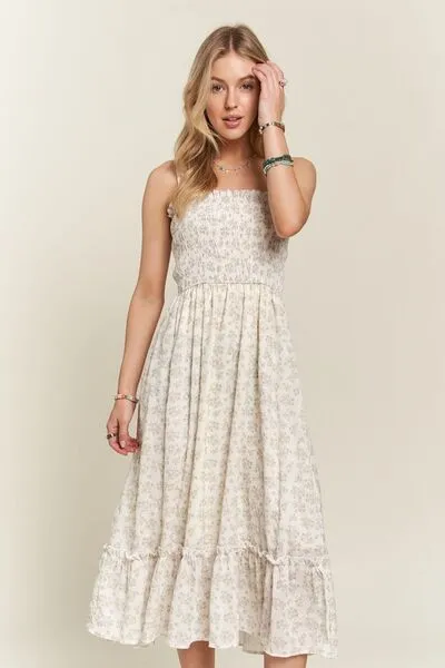 Smocked Floral Ruffled Hem Cami Dress in Sage