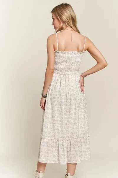 Smocked Floral Ruffled Hem Cami Dress in Sage