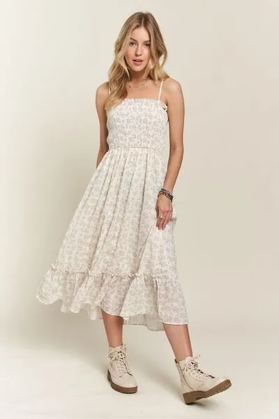 Smocked Floral Ruffled Hem Cami Dress in Sage