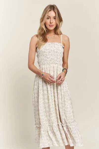 Smocked Floral Ruffled Hem Cami Dress in Sage