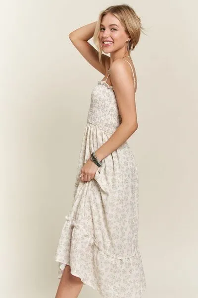 Smocked Floral Ruffled Hem Cami Dress in Sage