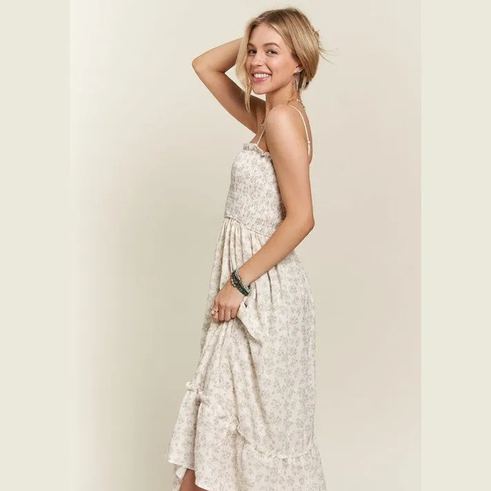 Smocked Floral Ruffled Hem Cami Dress