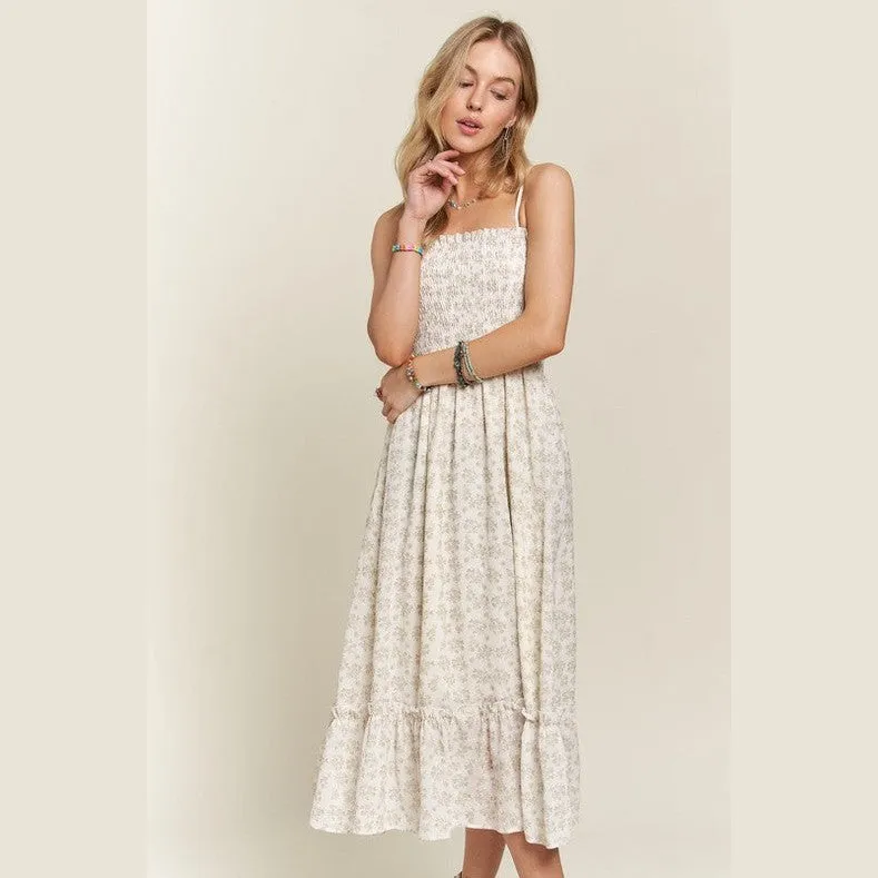 Smocked Floral Ruffled Hem Cami Dress