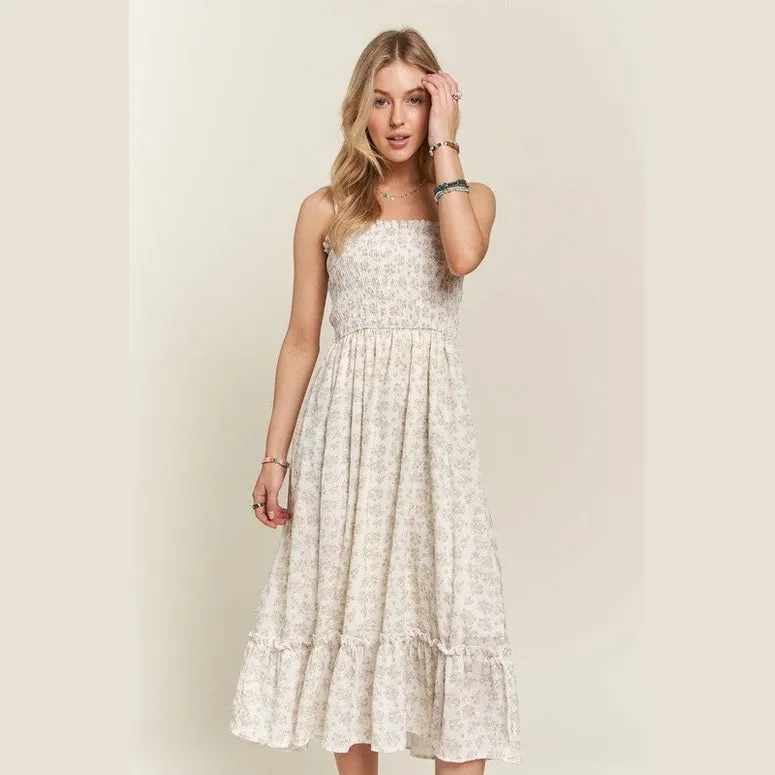 Smocked Floral Ruffled Hem Cami Dress