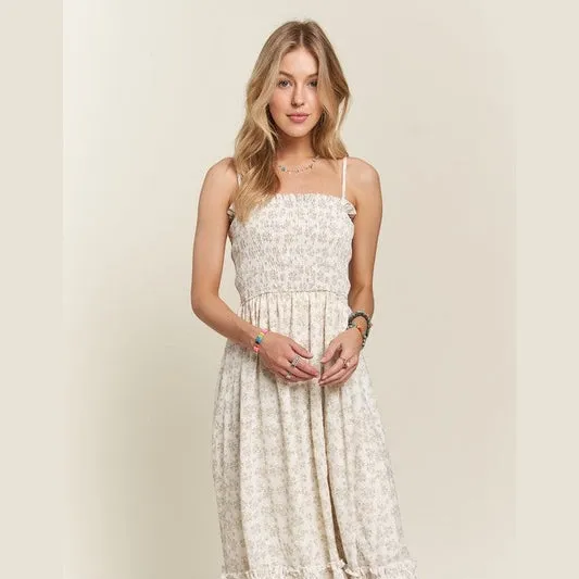 Smocked Floral Ruffled Hem Cami Dress