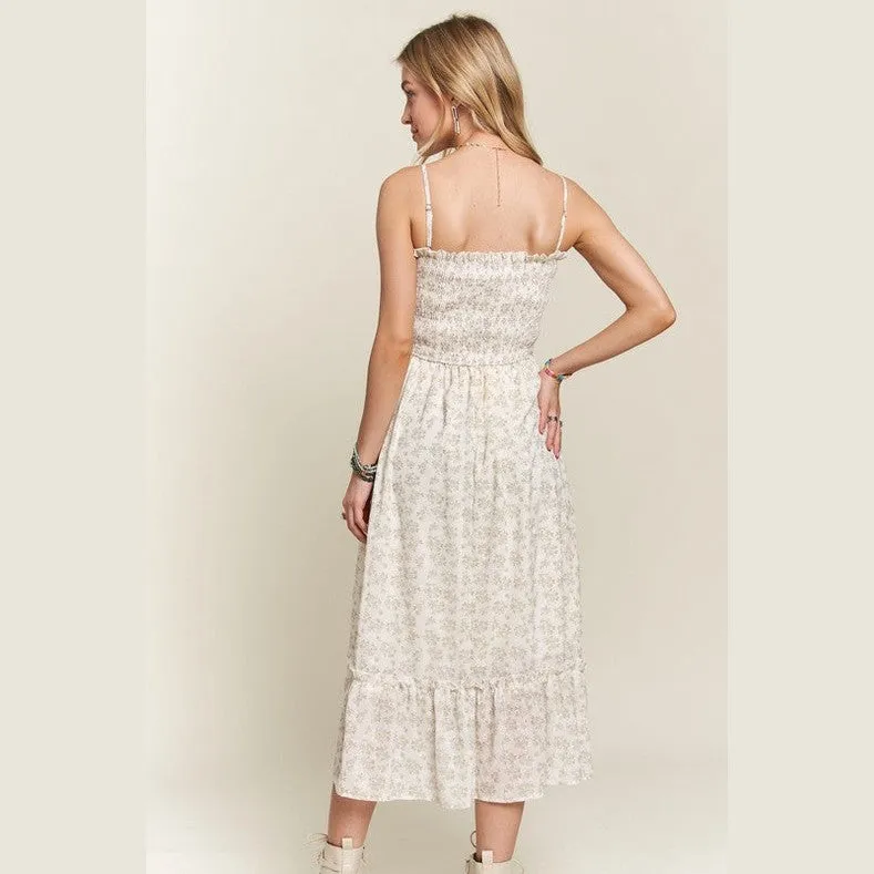 Smocked Floral Ruffled Hem Cami Dress