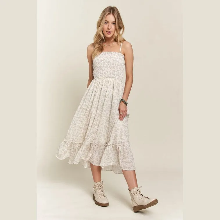 Smocked Floral Ruffled Hem Cami Dress