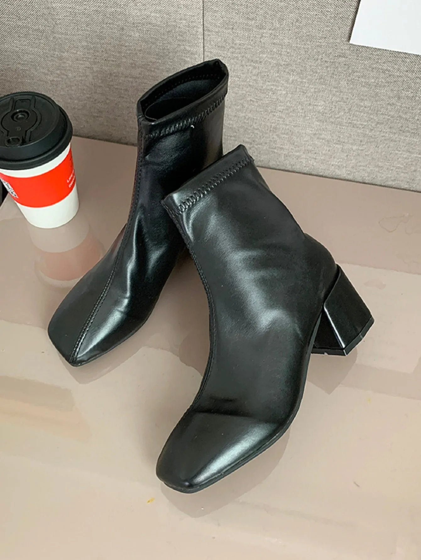 Stitch Detail Square Toe Chunky Classic Boots