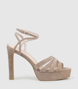 SYREN110 Ankle Wrap Platform Sandal in Nude Suede