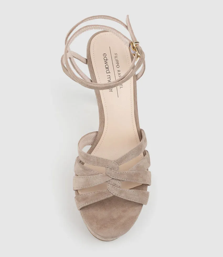 SYREN110 Ankle Wrap Platform Sandal in Nude Suede