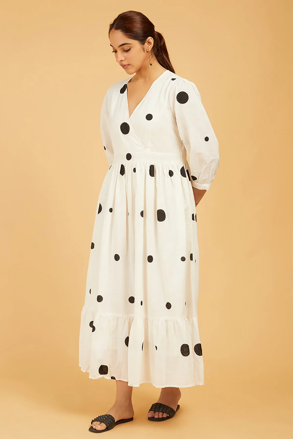Uneven Polka Dots Flared Dress