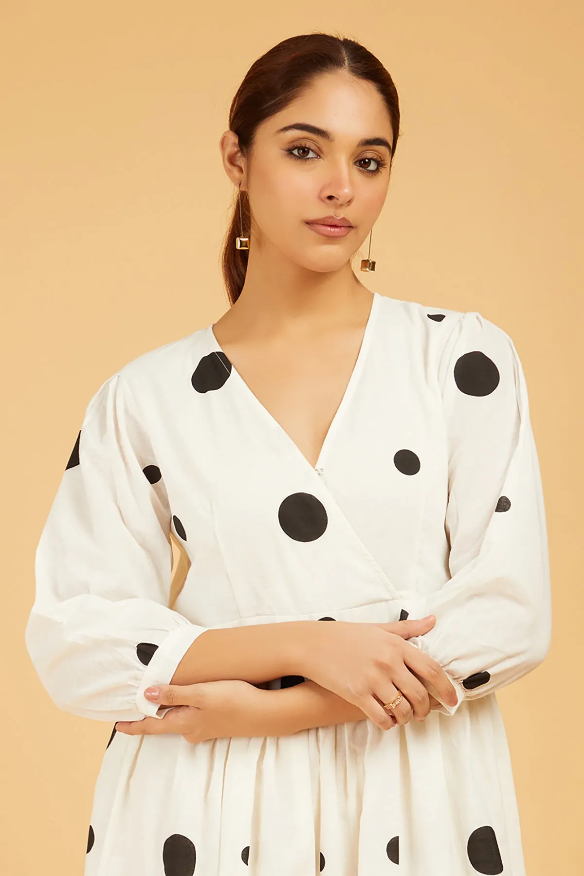 Uneven Polka Dots Flared Dress