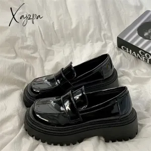 Xajzpa - Spring Leather Shoes For Women Loafers Platform Black Ladies Flats Shoes College Style Thick Sole Girls Casual Shoes Female 2023